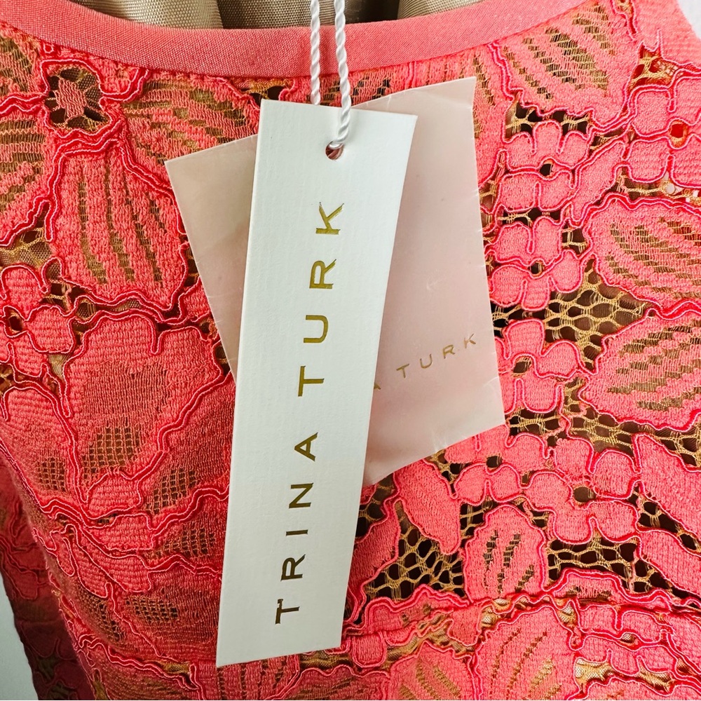 Trina Turk NWT Coral Floral Lace Mini Cocktail Dress Size 8 - Picture 10 of 11